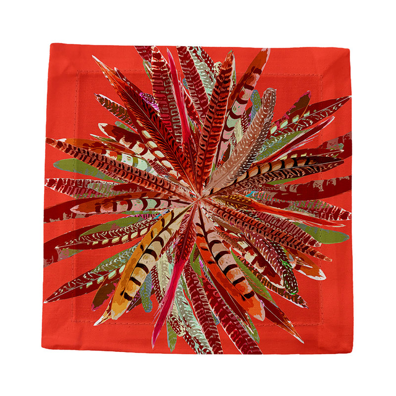 Pheasant Feathers Cotton Sateen Cocktail Napkins, Pumkin
