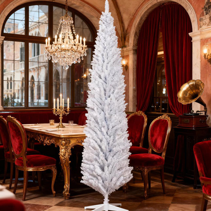 Arbre de Noël, arbre de Noël artificiel 8 pi avec branches réalistes et 618 pointes, base en plastique, Blanc, H 9,7 pi