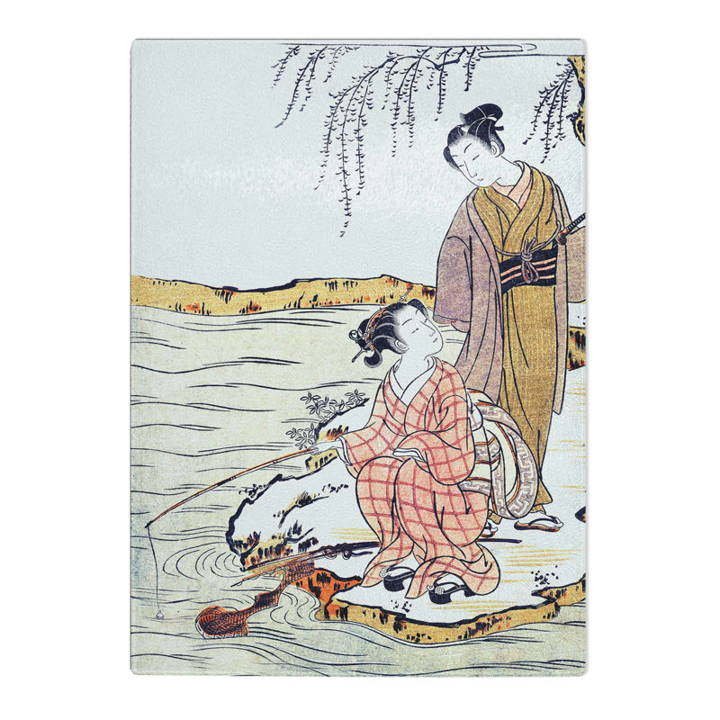 Tempered Glass Fishing by Isoda Koryusai Chopping Board, 28.5cm W x 20cm L