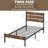 Bed Frame with Charging Station, LED Light Metal Bed Frame with Wooden Headboard, No Box Spring Required, No Noise, Easy Assembly-323463850-323463830