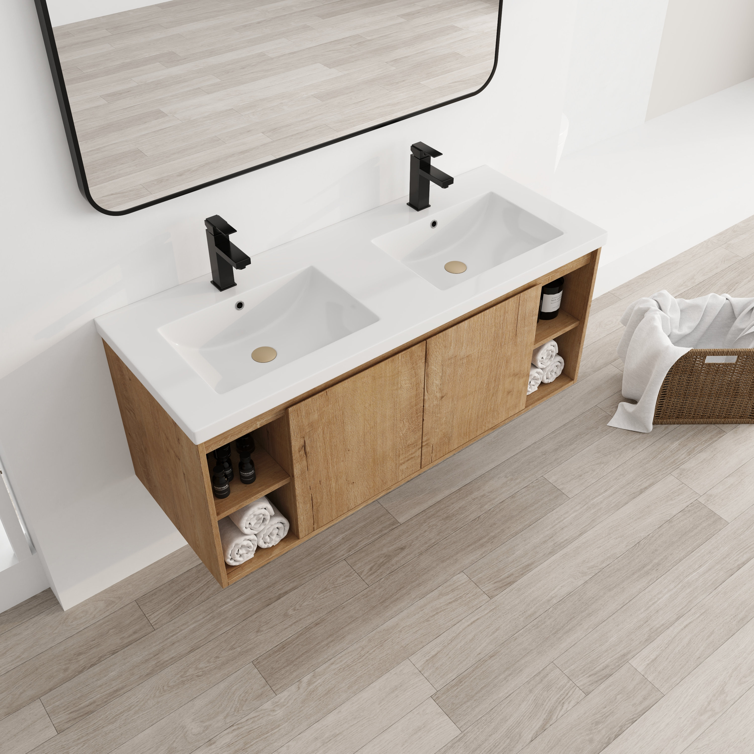 Wrought Studio Kavonda 47.6'' Double Bathroom Vanity with Ceramic Top ...