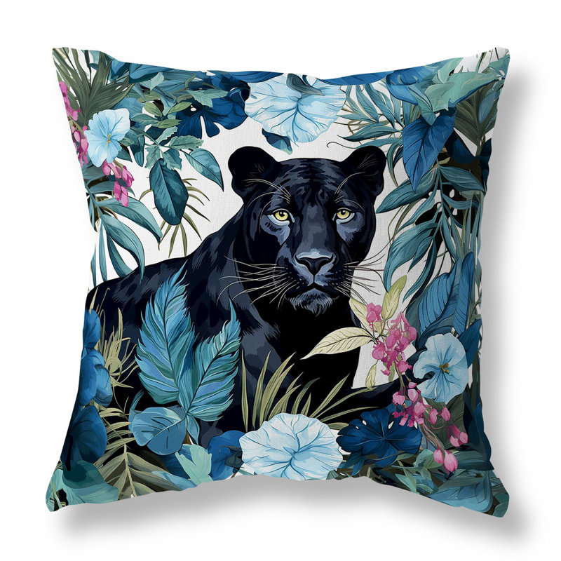 Oreiller réversible intérieur / extérieur Panther Tropic Twilight, H 16 po x l 16 po, Bleu / rose