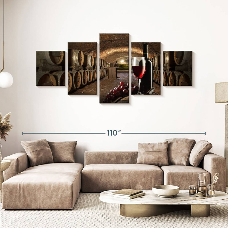 Ensemble de vinerie sur toile 5 pièces, H 92 po x l 42 po x P 1,25 po