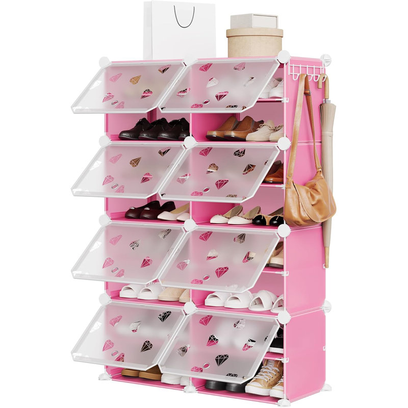 Expandable 8-Tier Shoe Rack Organizer with Door – Modular Shoe Storage Cabinet with PVC Shelves, Stackable, Dustproof, Space-Saving, Holds 32 Pairs, for Entryway, Hallway, Closet, Bedroom