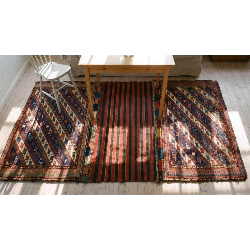 Tribal Geometric Antique Colorful Caucasian Soumak Saddle Rug