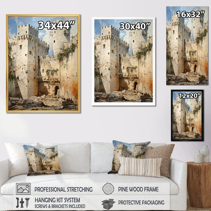 Château français d'Avignon sur toile, Cadre doré simple, H 44 po x l 34 po x P 1,5 po