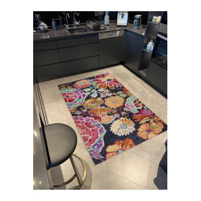Tapis décoratif multicolore à motif floral multicolore et lavable à la machine