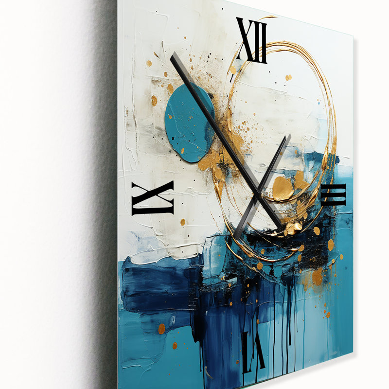 Horloge murale abstraite céleste délicieuse en turquoise et or I, Petit