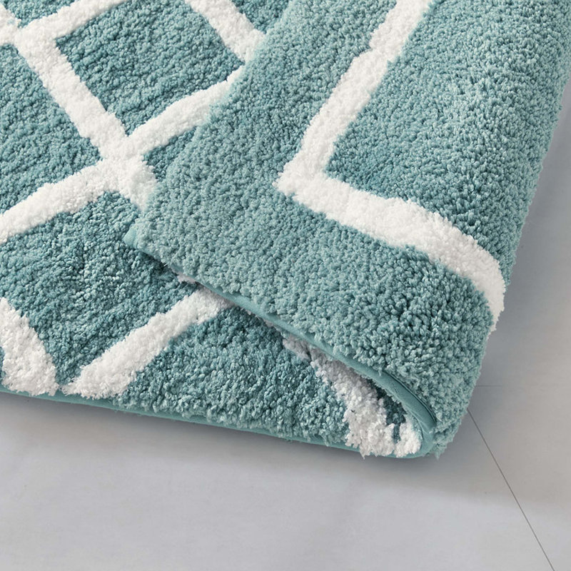 Reversible High Pile Tufted Microfiber Bath Rug, Aqua, Single - 34" L x 21" W