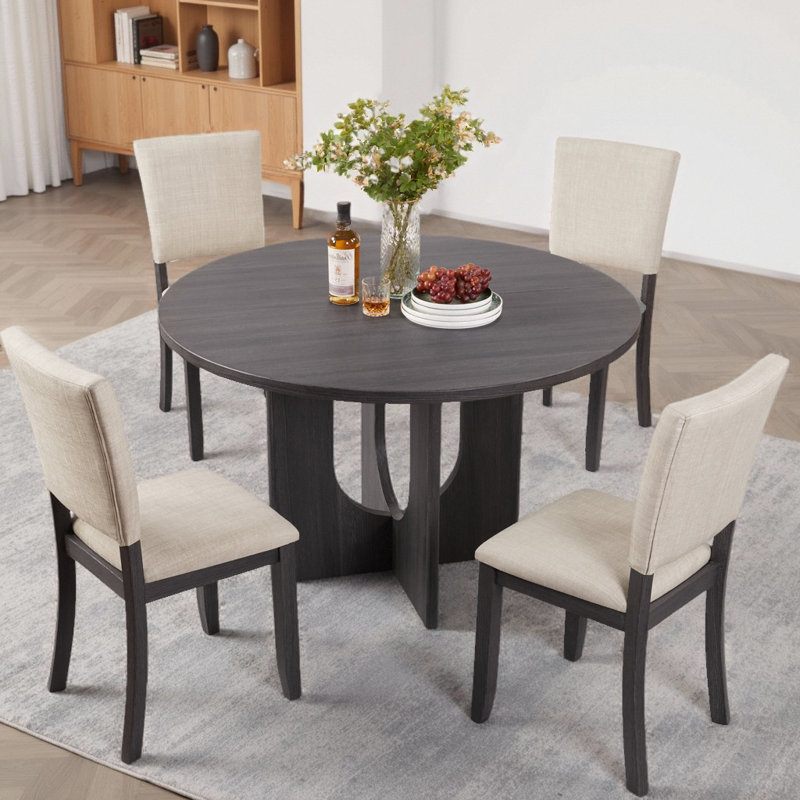 Ensemble de salle à manger rond 47,3 po avec 4 chaises rembourrées, ensemble de table à manger moderne pour 4, ensemble de table à manger rond 5 pièces pour le salon, la cuisine