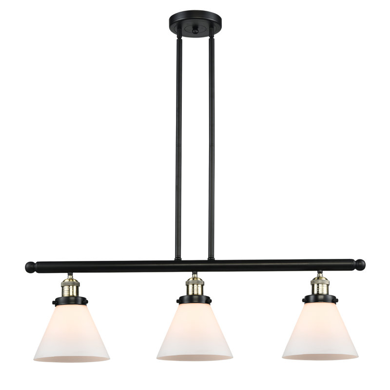 Luminaire suspendu pour îlot 3 lumières Cone, H 36 po x l 36 po x P 8 po, Boîtier blanc mat, Nickel poli