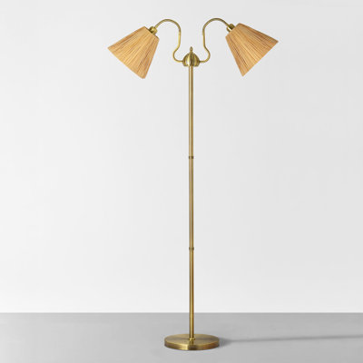 Keithin 66'' Twin Arm Gooseneck Floor Lamp with Natural Raffia-Inspired Shades (2 LED Bulb Included)