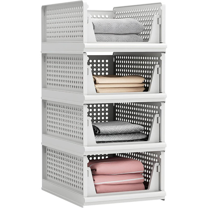 Panier de rangement empilable en plastique organisateur de placard de rangement pliable