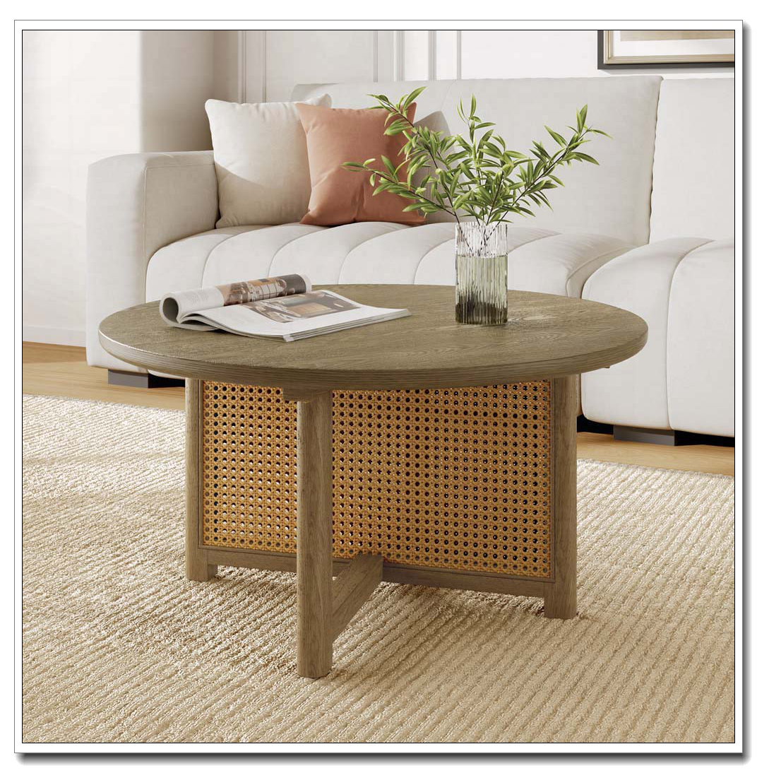 Wayfair Rattan Table Latitude Run® 32'' Rattan Coffee Table, Round Rattan Woven Wood Coffee ...