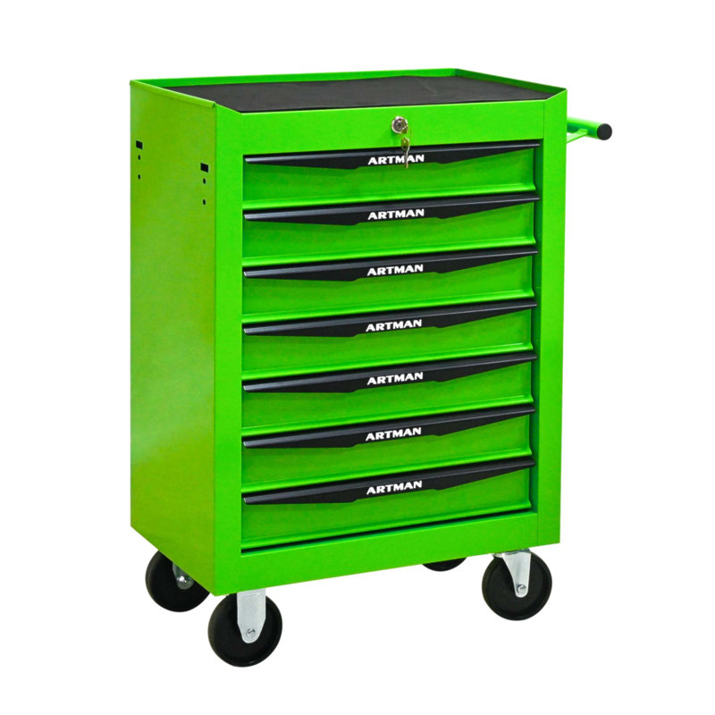 Coffre à outils durable en métal avec 7 tiroirs, glissières à roulement à billes et mécanisme de verrouillage pour un rangement sûr