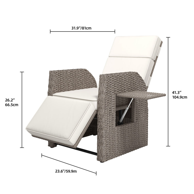 Fauteuil inclinable d'extérieur, méridienne en osier de patio à angle réglable, table rabattable, coussins épais pour terrasse de jardin