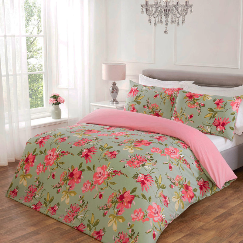 Lara Sage Floral Reversible Duvet Set    , Single