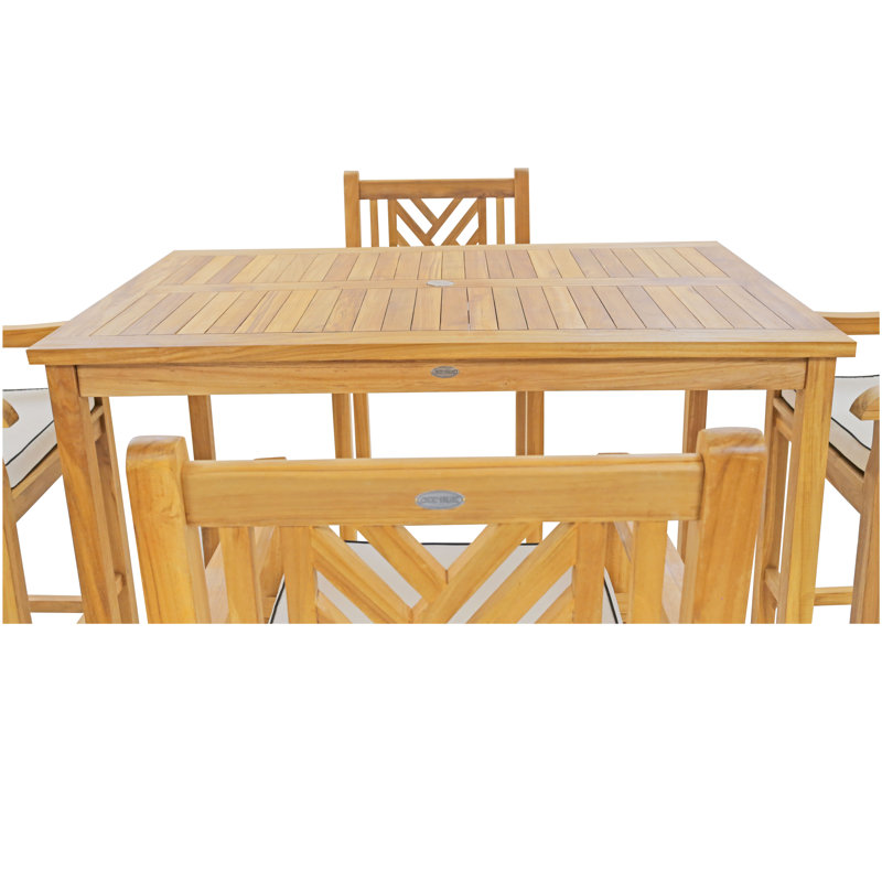 4 - Person Teak Wood Patio Dining Set with Rectangular Table , Cushions Included