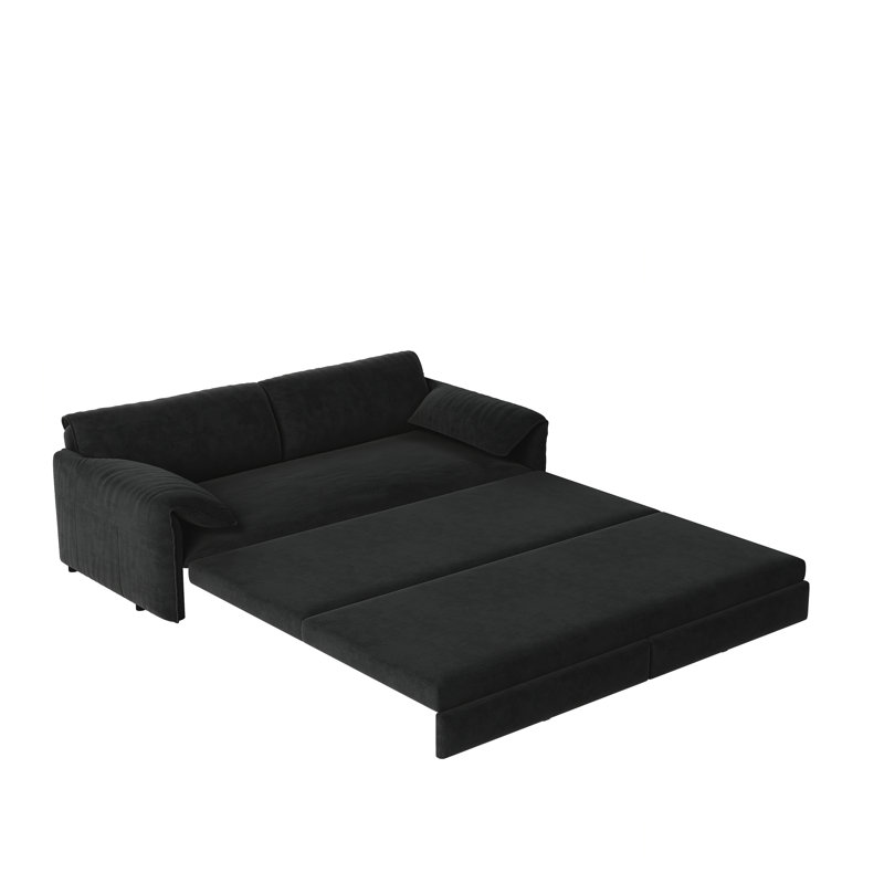 Grand canapé-lit escamotable, canapé-lit convertible 3 en 1 avec rangement latéral, causeuse multifonctionnelle en velours pour le salon, 66 po