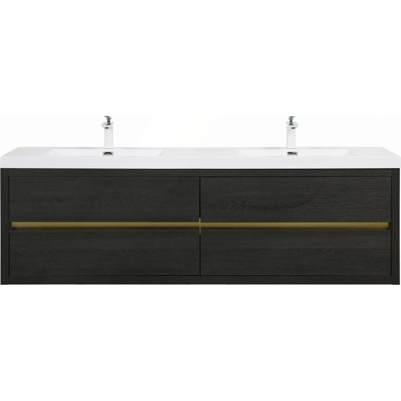 Meuble-lavabo mural 72 po avec lavabo, armoire de rangement flottante avec comptoir en résine de pierre et tiroirs à fermeture en douceur entièrement assemblés