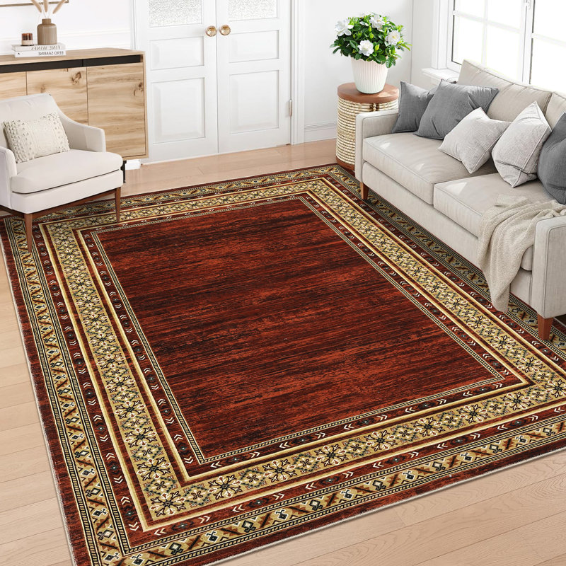 Tapis moderne lavable pour tapis de salon à motif géométrique doux antidérapant, Rectangle 9 pi x 12 pi