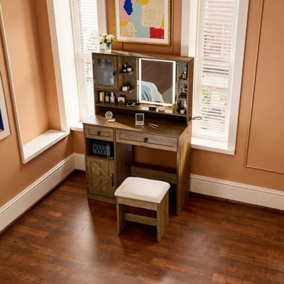 Meuble-lavabo de 56 po avec station de charge et coiffeuse à miroir ajustable à DEL 56 po