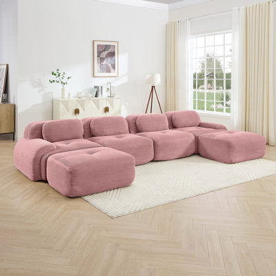 Canapé modulaire en U sans assemblage Tissu en velours côtelé respirant 32D à haute résilience, accoudoirs courbés extra larges, conception ergonomique adaptée aux animaux de compagnie pour les salons