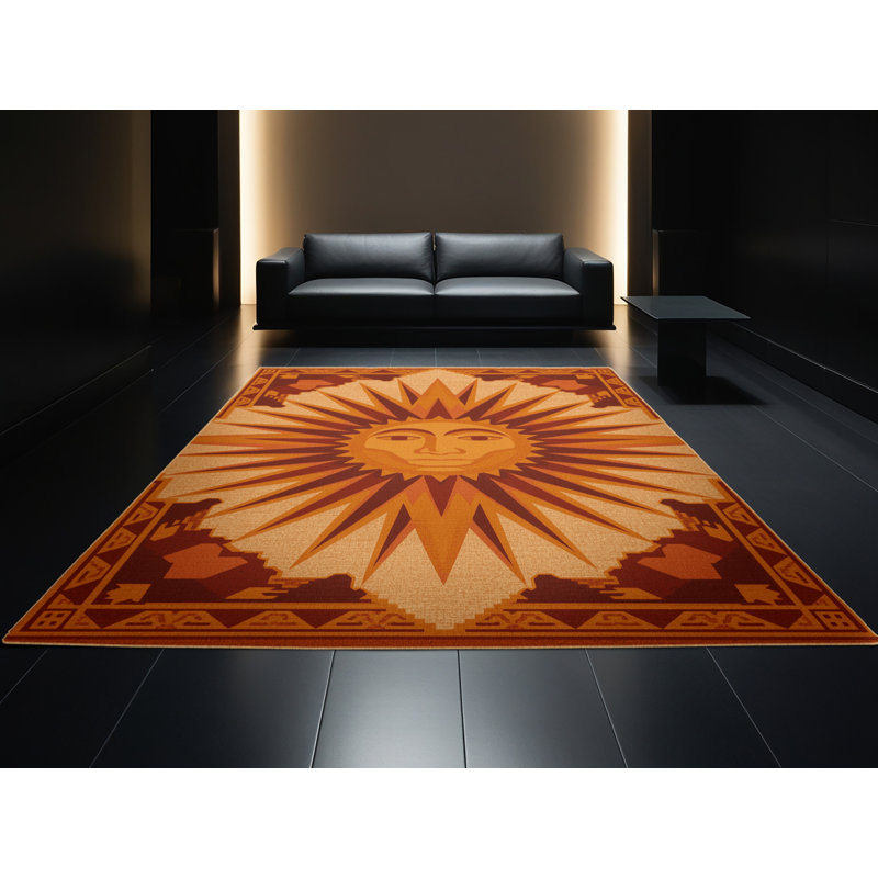 Tapis à motif géométrique doux en peluche d'inspiration mondiale Estaugh - brun clair, 7 x 9