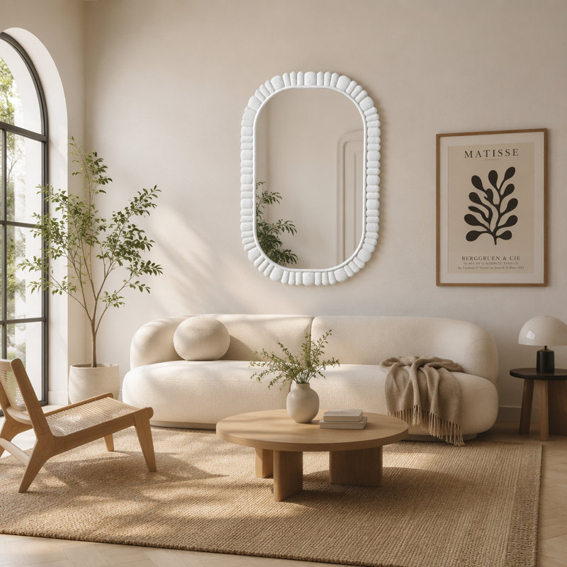 Glass Frame and Wood Frame Oval Mirror