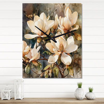 Très grandes horloges murales Jakaylee - Floral Magnolias