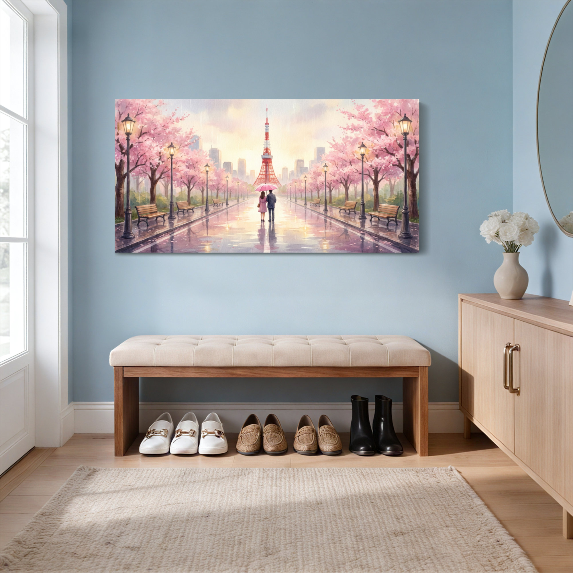 Winston Porter Cherry Blossom Tokyo Tower Romance Canvas Wrapped Wall ...