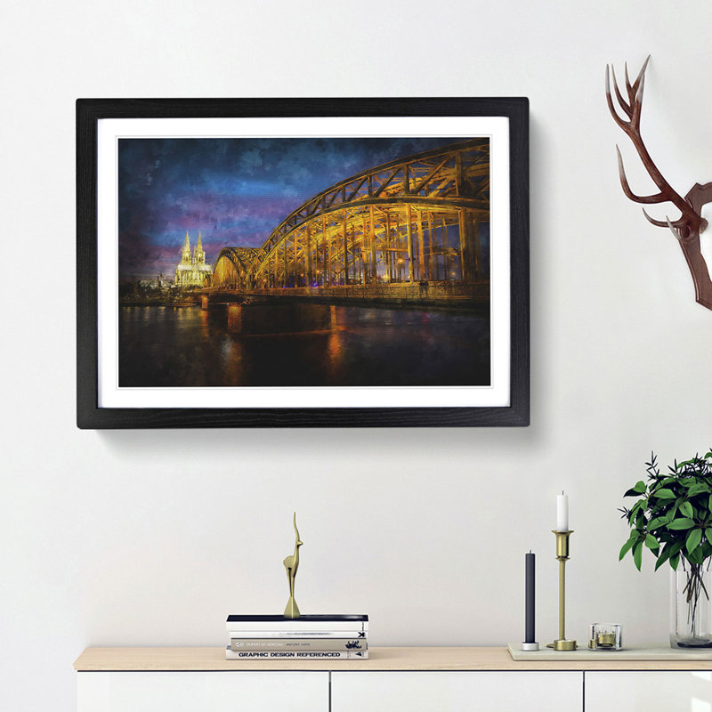 Cologne Cathedral & the Hohenzollern Bridge - Picture Frame Graphic Art Print, Black Framed, 62cm H x 87cm W x 2cm D