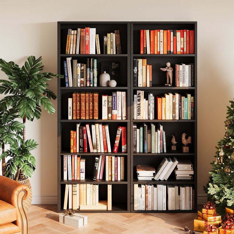 Tall 6 Shelf  Bookcase, 2-Piece, Storage and Display Bookshelves for Home Office and Living Room, Black