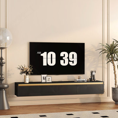 Floating Tv Stand, Wall Mounted Tv Shelf With Led Lights & Power Outlet,high Gloss Tv Cabinet For Wood Tv Stands For Living Room
