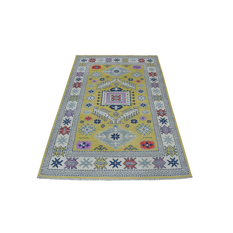 Tapis de la zone en laine 4 pi x 6 pi 4 po one-of-kind à la main noué la