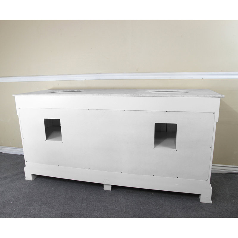 Ensemble de meuble-lavabo double 72 ", blanc, Marbre blanc