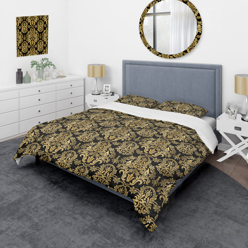 Damas doré - ensemble de housse de couette abstrait - microfibre de polyester