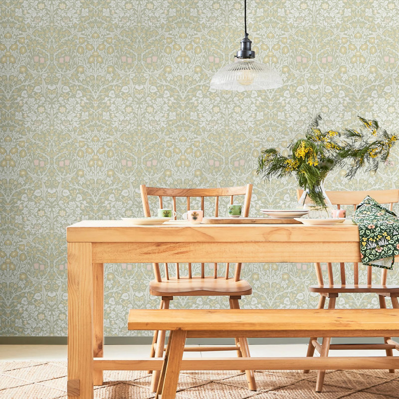 William Morris At Home Blackthorn Floral Wallpaper, Green