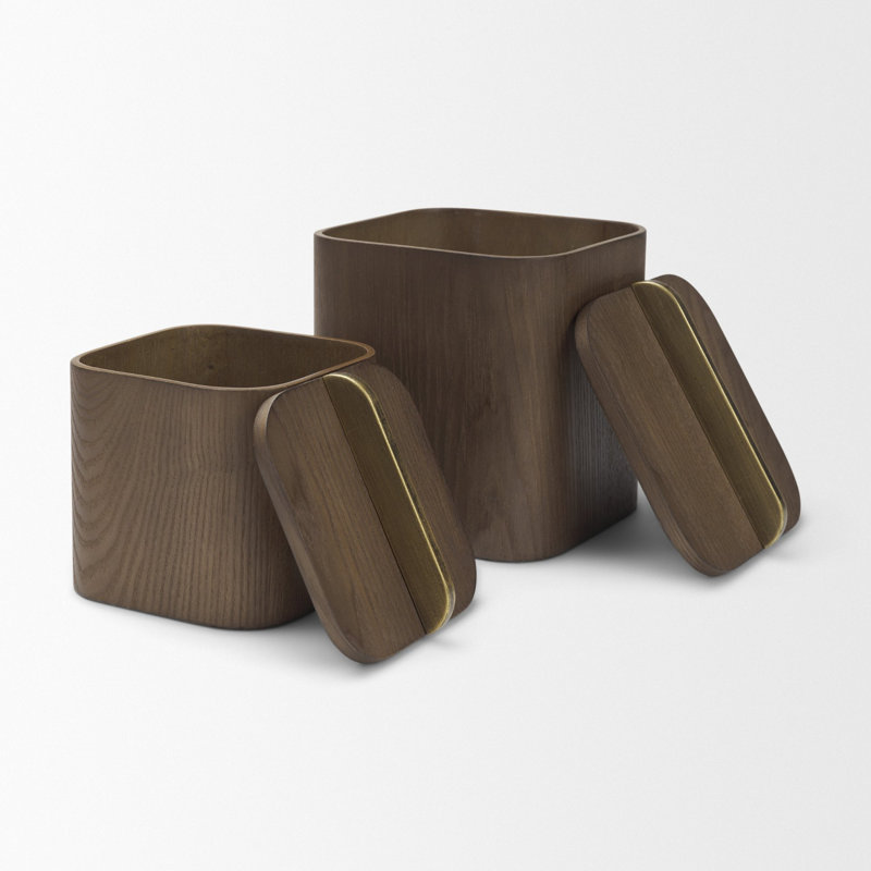 Ensemble de boîtes décoratives en bois brun Benton avec poignées en laiton, Dark Brown