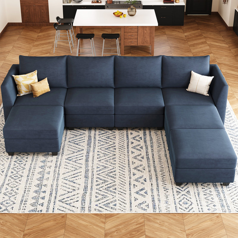 Allinson 112.6'' Wide 4-Seat Velvet U Shaped Freely Combined Modular Sofa Living room  Sectional Storage Sofa With Ottoman Chaise