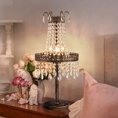 3-Light Bronze Crystal Table Lamp Light