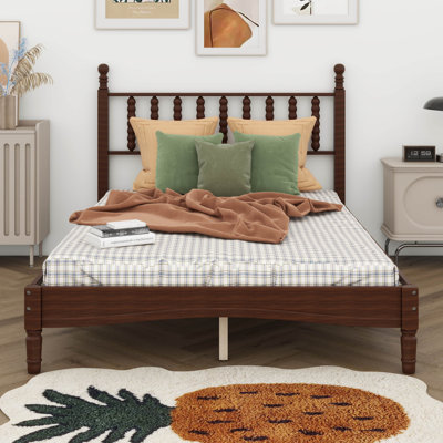 Lit plateforme en bois rétro avec tête de lit en forme de gourde, lit plateforme de style rétro avec support à lattes en bois