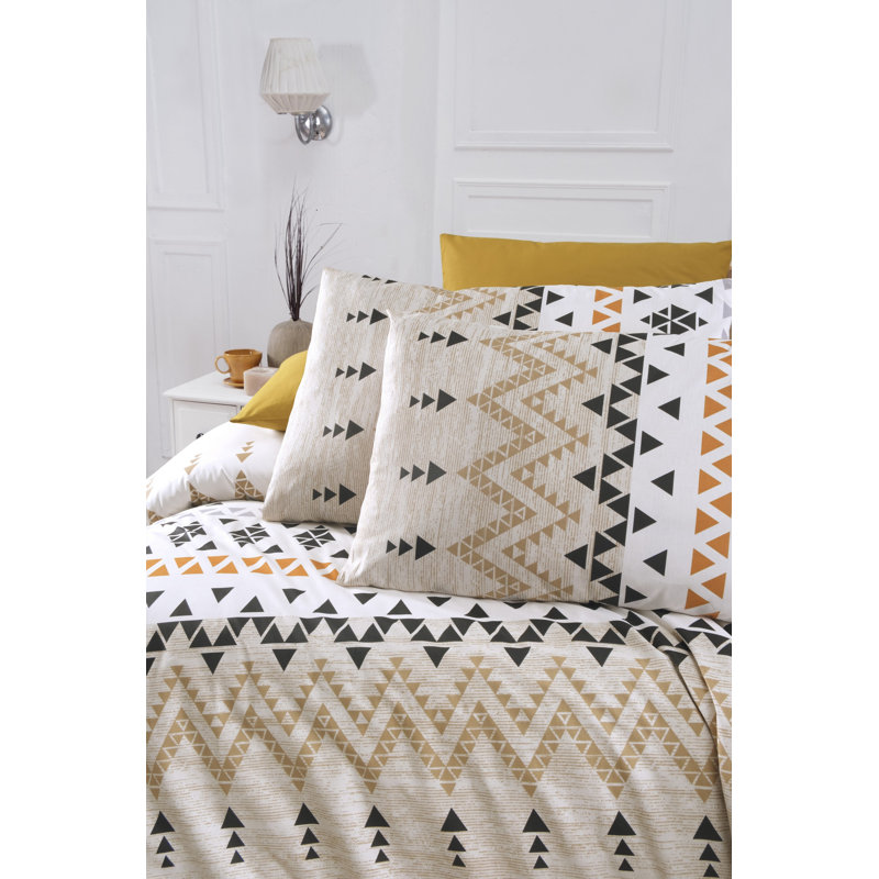 Emmalee Cream/Mustard/Black 100% Cotton Duvet Cover Set, Twin Duvet Cover + 1 31" x 31" Pillowcase