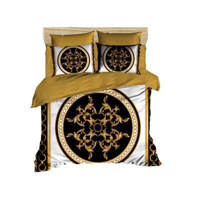 Luxury King Quilt Cover Set, Black & Gold, 94.5 x 86.6 inches | 100% Polyester Microsatin & 100% Cotton | Machine Washable, Zipper Closure, 2 Pillowcases Included | Elegant 3D Print Design for Stylish Bedroom Decor
