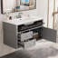 Meuble-lavabo mural 36 po, armoire de rangement flottante avec 2 tiroirs, 1 tiroir basculant, lavabo simple en céramique à 3 trous, armoire moderne.-129768136