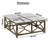 Karlotte Coffee Table, 40 Inch Square White Genuine Marble Top, Sandblasted Washed Ash Gray Mango Wood Geometric Frame