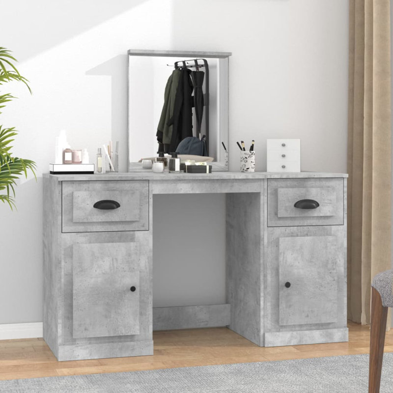 Alfeu Dressing Table with Mirror, Concrete Grey