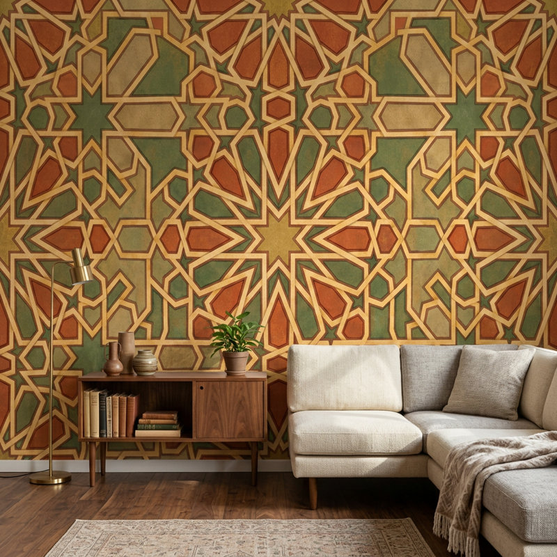 Décoration murale marocaine mosaïque géométrique amovible, 160 po x 108 po, Peel and Stick