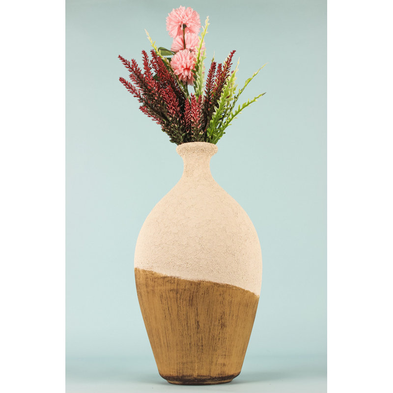Hand-Painted Decorative Pot, Ecru, 6.3 in Diameter x 14.6 in Height | Durable Ceramic Body | Perfect for Indoor Plants & Home Décor, Elegant Design to Enhance Any Space, Ideal Gift Option