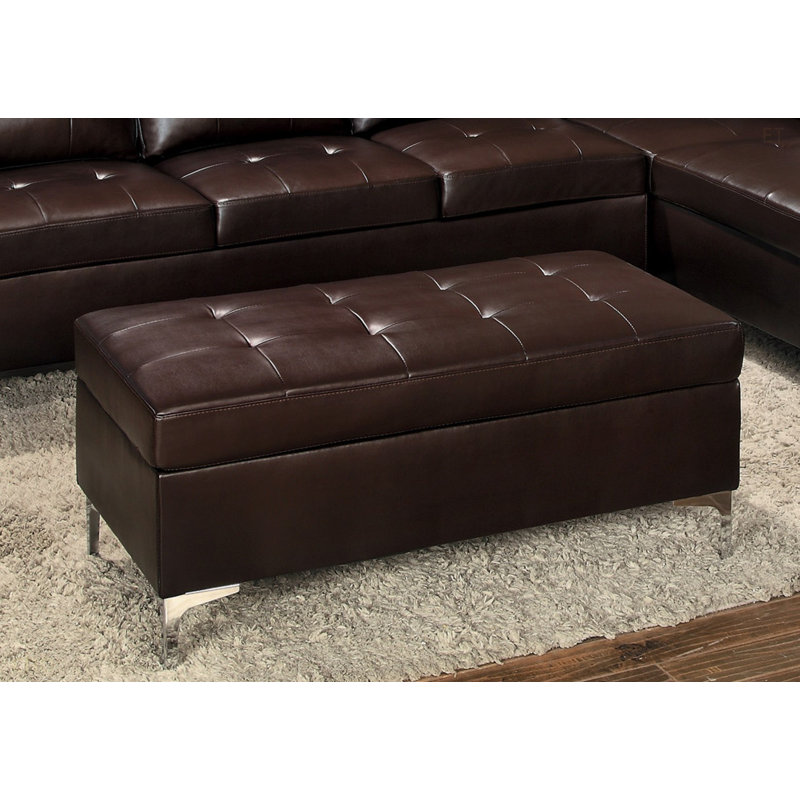 Repose-pieds contemporain capitonné brun en similicuir 1pc, Brun
